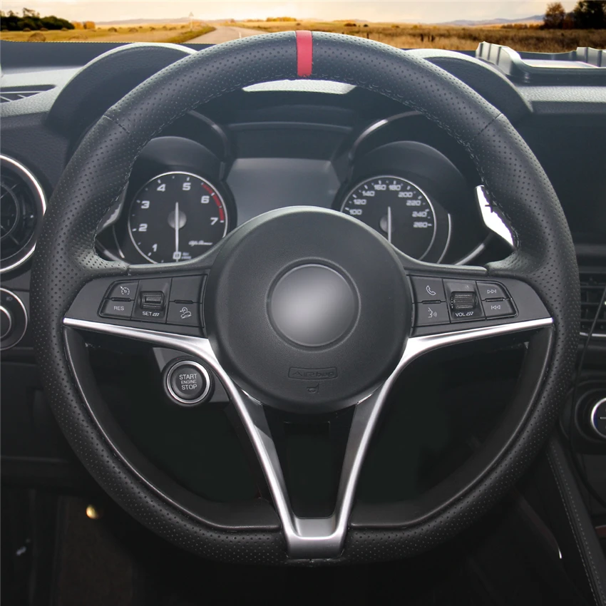 

Нескользящий кожаный чехол на руль автомобиля с ручной вышивкой для Alfa Romeo Giulia 2017 Stelvio 2017, аксессуары для интерьера