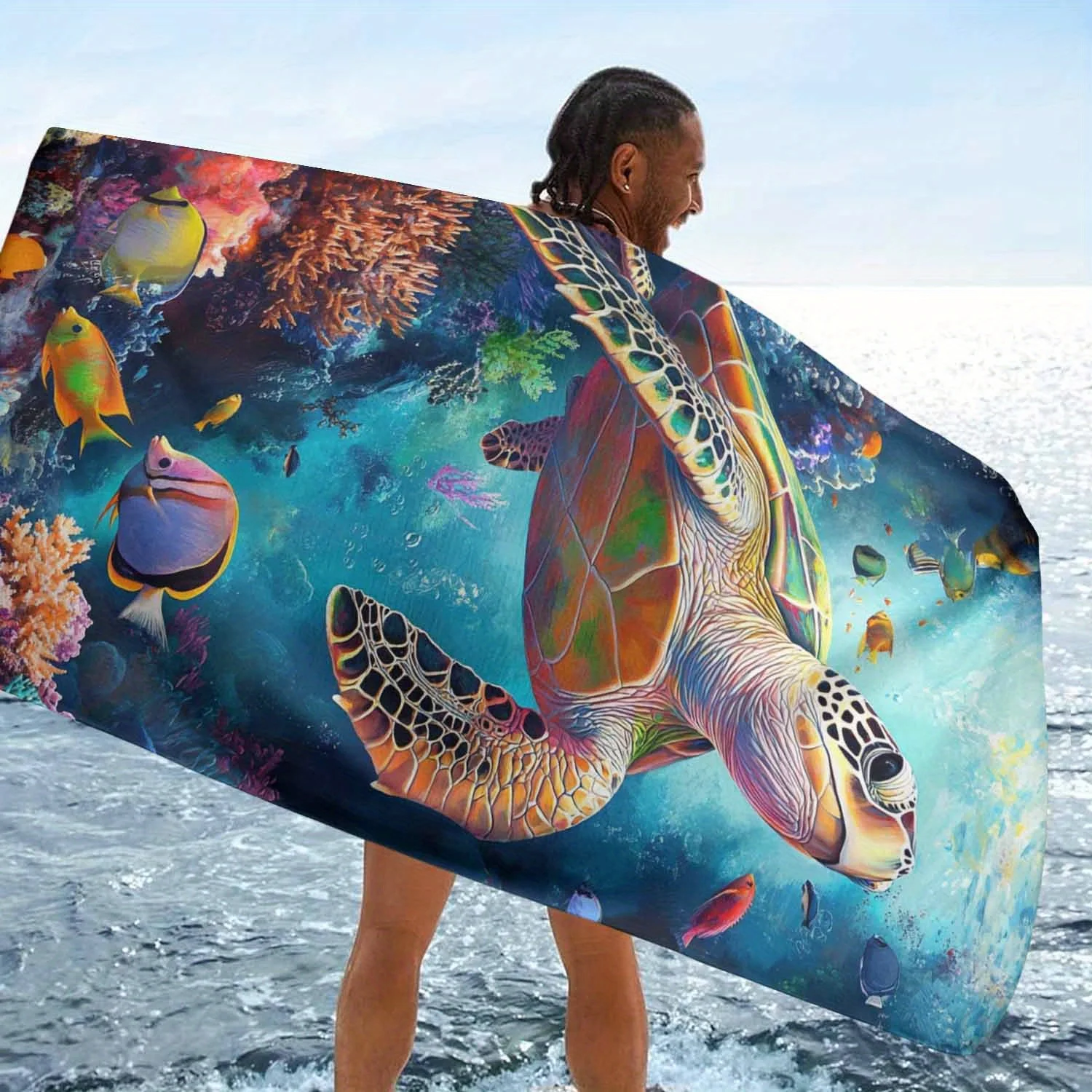 Sea Turtle Ocean Themed Beach Towel Microfiber Thin Lightweight Beach Towel Sand Free Quick Dry Absorbent Towels for Swimming