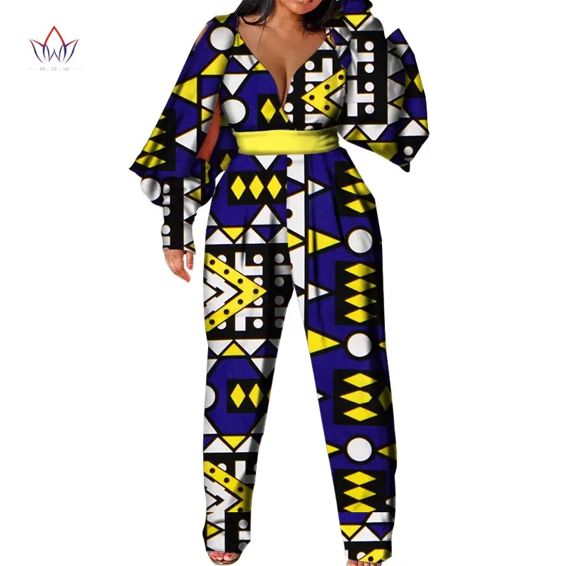 

Bintarealwax Women Jumpsuit Plus Size Africa Wax Print Romper Bazin Riche Sexy Jumpsuit Dashiki Elegant Africa Clothing WY5295