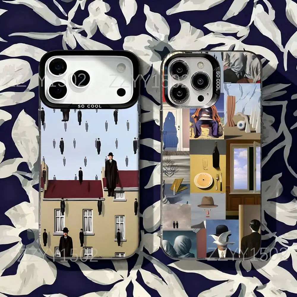 

R-Rene Magritte Art Phone Case For iPhone 17,16,15,14,13,12,X,8,Pro,Max,Plus,SE4,Air,Mini Black Matte Finish Durable Hard