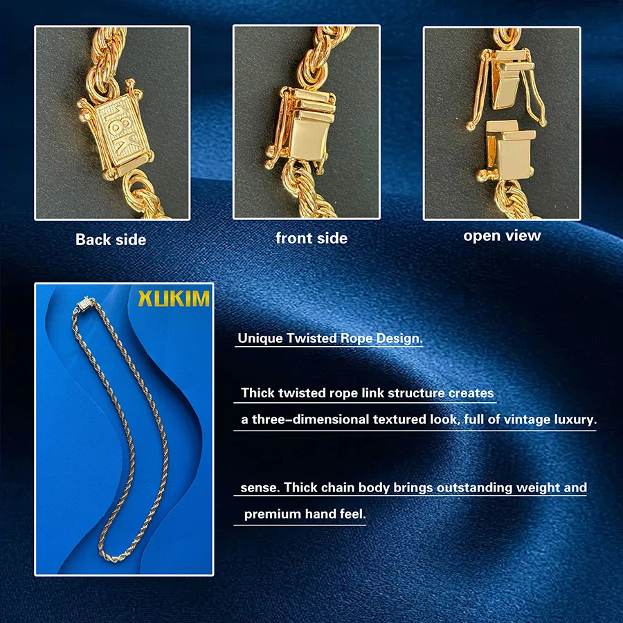 Xukim  Jewelry Byzantine Chain kejsarlänk 6mm Gold  Rope Chain Gold Necklace
