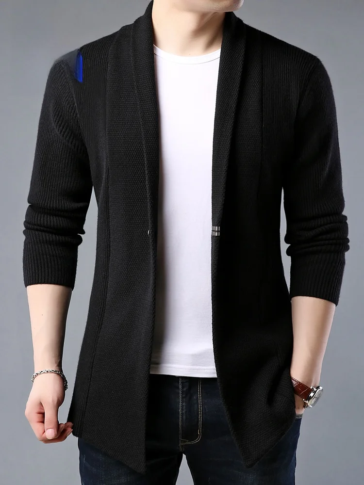 

Rn Men's Knitted Sweater Pure Color Medium Length Slim Fit Casual Versatile Open Cardigan Busin Sle Long Sve V-Ne