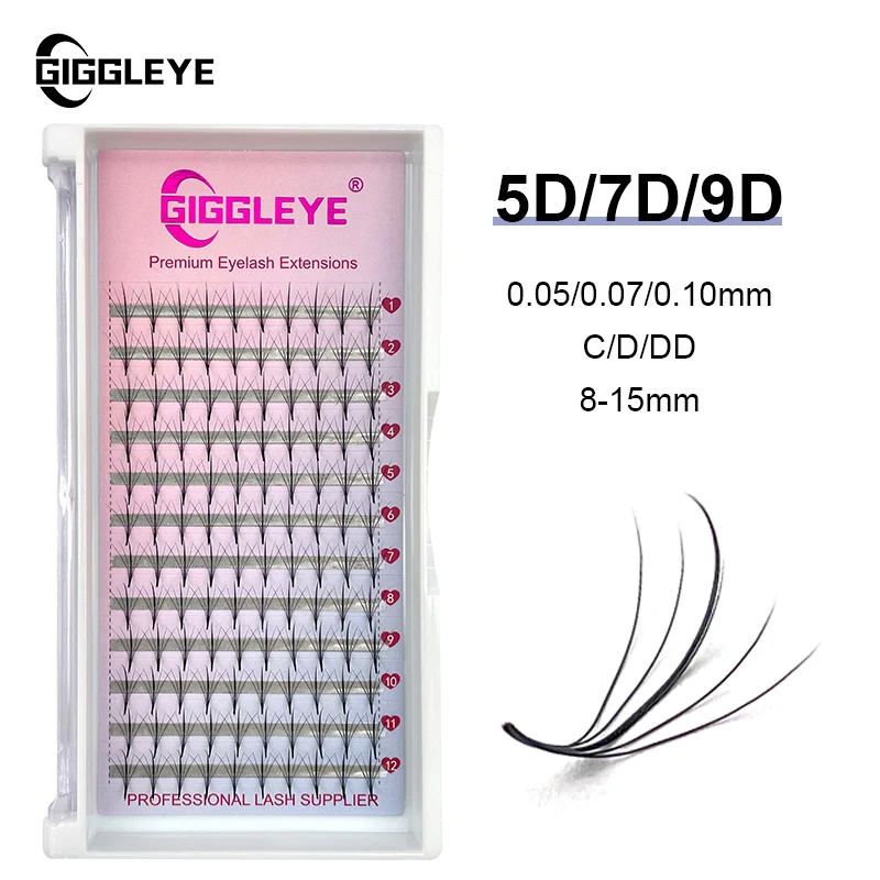 Giggleye Long Stem Lashes 5D 7D 9D Premade Volume Fans Faux Mink Eyelash Extension Premade Russia Fan Eyelashes for Makeup New