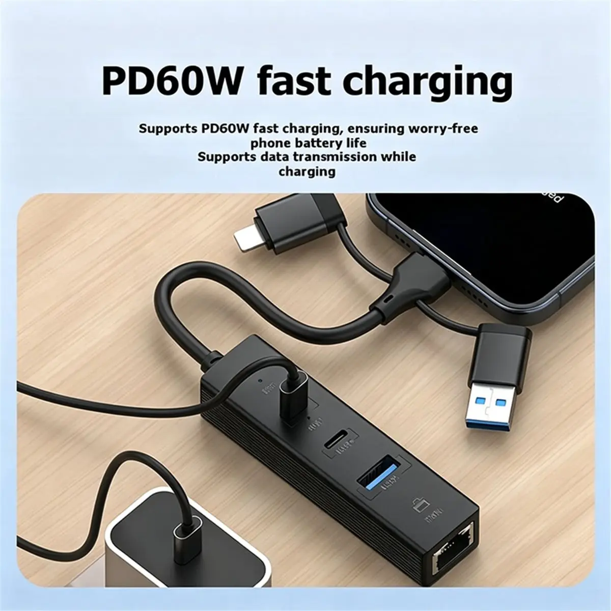 100Mbps Ethernet Adapter for Type-C/IOS Phones&Tablets USB RJ45 Docking Station USB 3.0 Hub Portable Network Converter