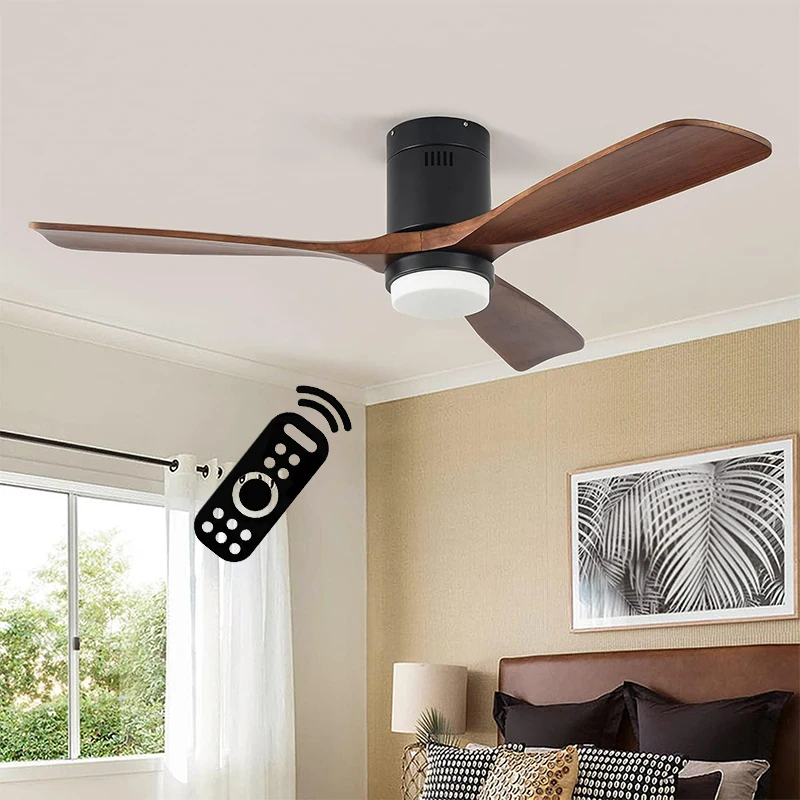 

52inch Ceiling Fan Light With Remote Control 3 Walnut Fan Blades Reversible Quiet DC Motor 6Speeds Timing Farmhouse Ceiling Fan