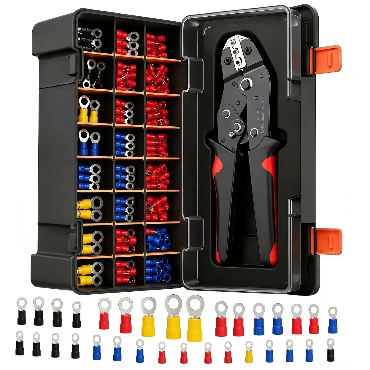 280-teiliges SN-02C Crimpwerkzeug-Set mit isolierten Ringkabelschuhen und O-Typ-Steckverbindern, Multiformat-Kabelcrimpzangen-Set für Auto und Motorrad – Detail 1