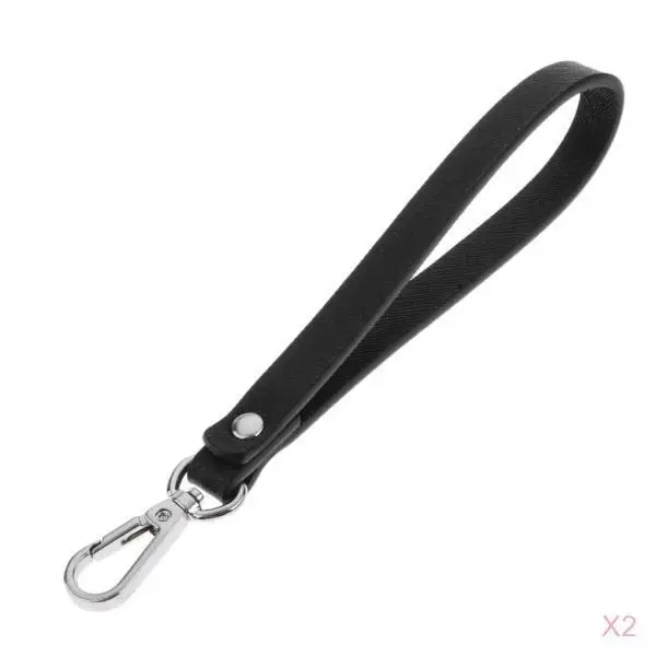 Purse Wristlet Strap Black PU Leather Detachable Design Handle for Handbag Clutch Camera Keychain Badge Holder Multipurpose