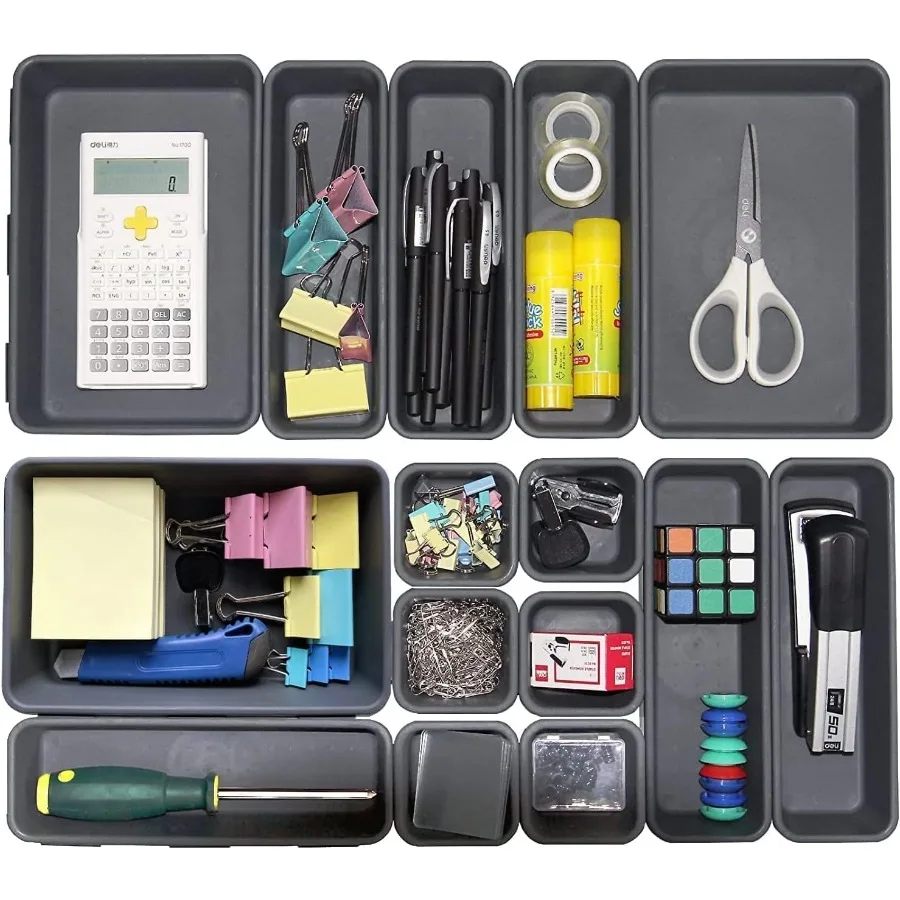 

15 шт. переплетенный органайзер для ящика стола, разделитель для офиса, ванной комнаты, кухни, макияжа, черный