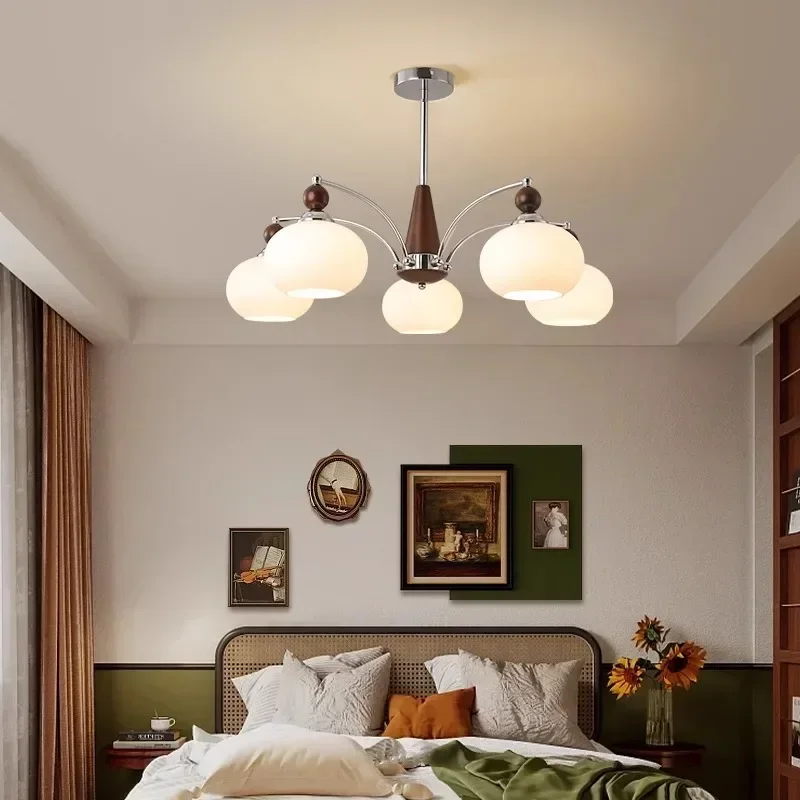 

Nordic Salon Chandeliers Home Decoration Solid Wood Glass Led Lights Modern Living Room Dining Table Bedroom Lustre Pendant Lamp