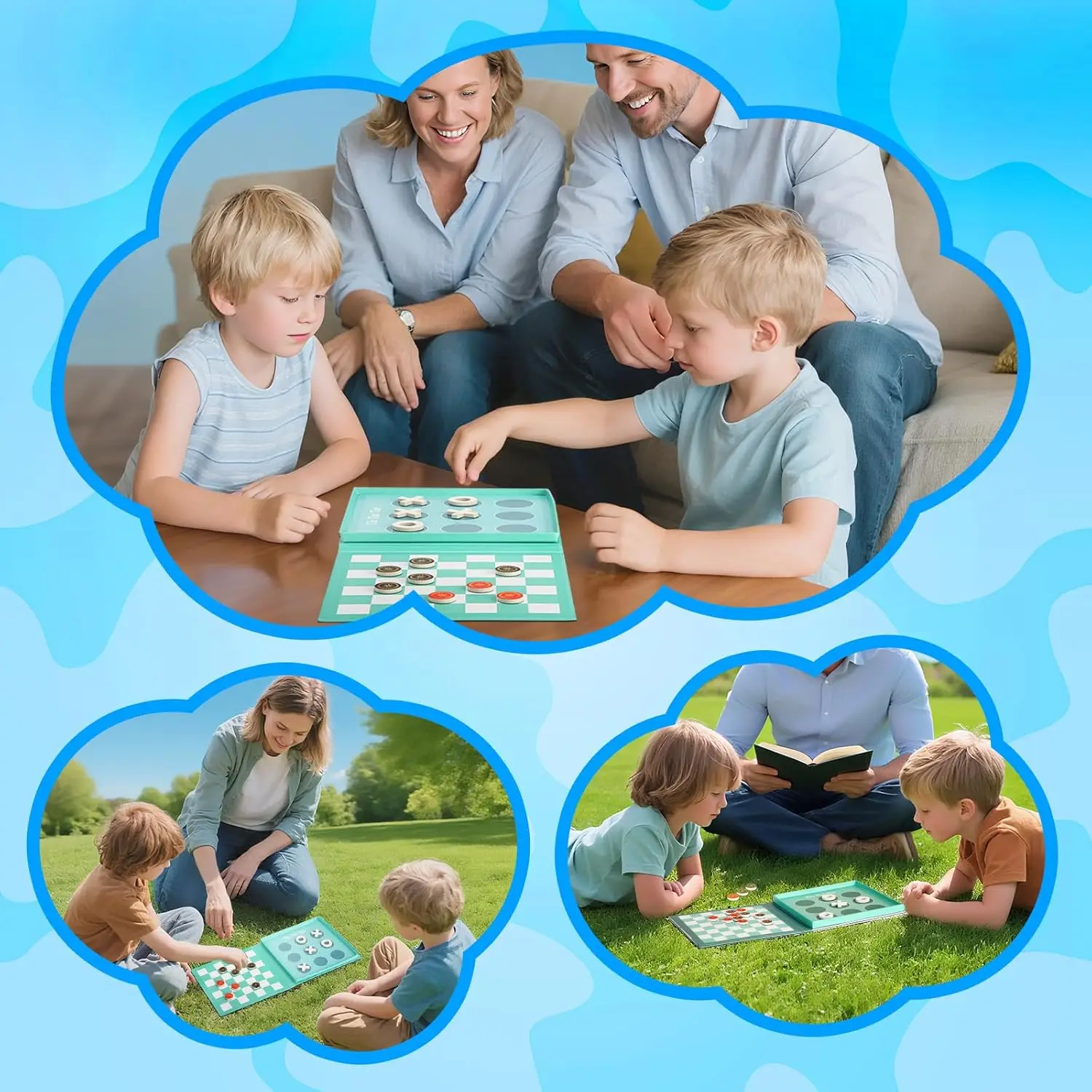 Gioco di dama magnetica 2 in 1 e Tic-Tac-Toe |   Gioco da tavolo da viaggio per bambini 3+