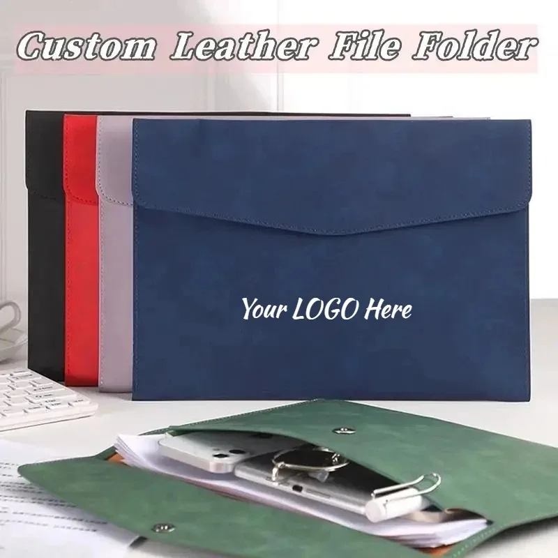 Custom Name Waterproof PU Leather A4 Document Laptop Bag Magnetic Closure Personalized File Folder Office School Wholesale