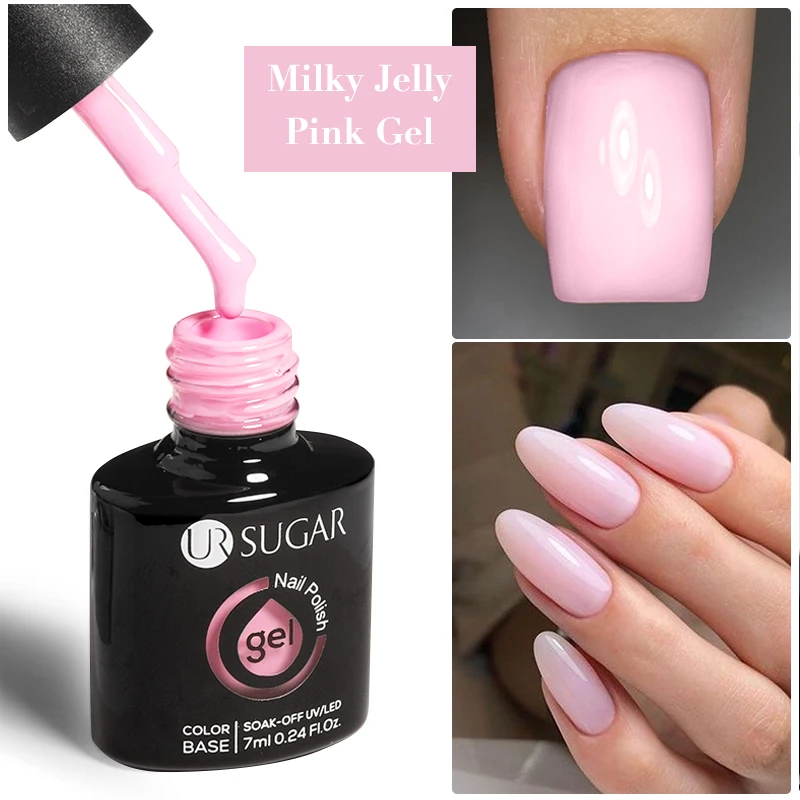 UR SUGAR 7ml bottiglia di vetro Milky Jelly White Pink Gel smalto per unghie Base in Gel funzionale Semi permanente Top Soak Off UV LED Coat