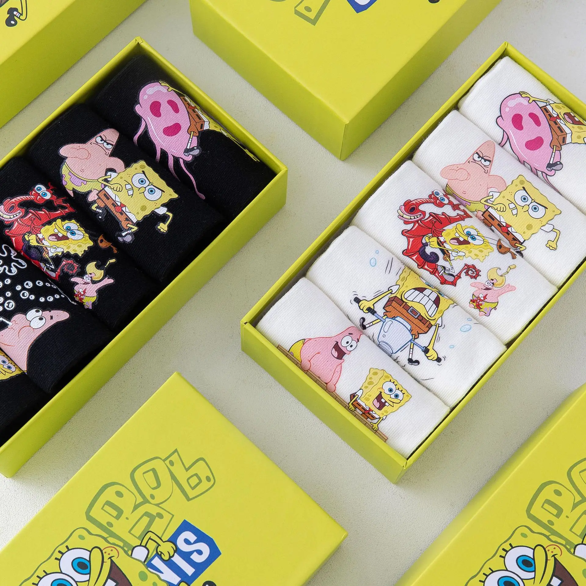 5Pairs Kawaii Spongebobs Socks Anime Cartoon Lovely Boat Socks Cotton Soft Breathable Box-Packed Short Socks Girl Couple Gift