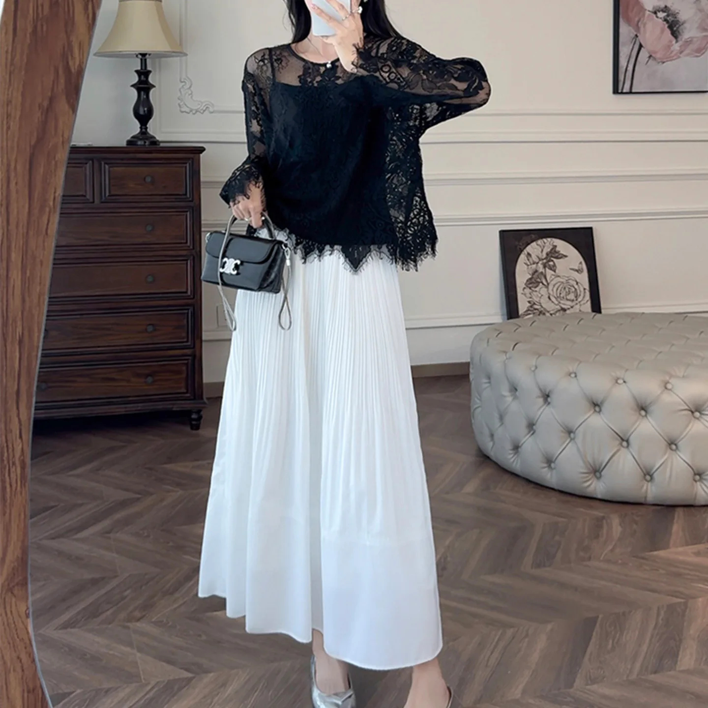 미야케 플리츠 2026 신상 봄 패션 플리츠 플리츠 하프바디 스커트 여성용 미디길이 A라인 플로팅 우산 스커트 플리츠