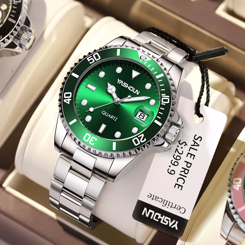 YASHIDUN حار بيع زوجين زوج كوارتز ساعة مقاوم للماء مضيئة تاريخ ساعة اليد عالية الجودة الفولاذ المقاوم للصدأ رجل الساعات هدية