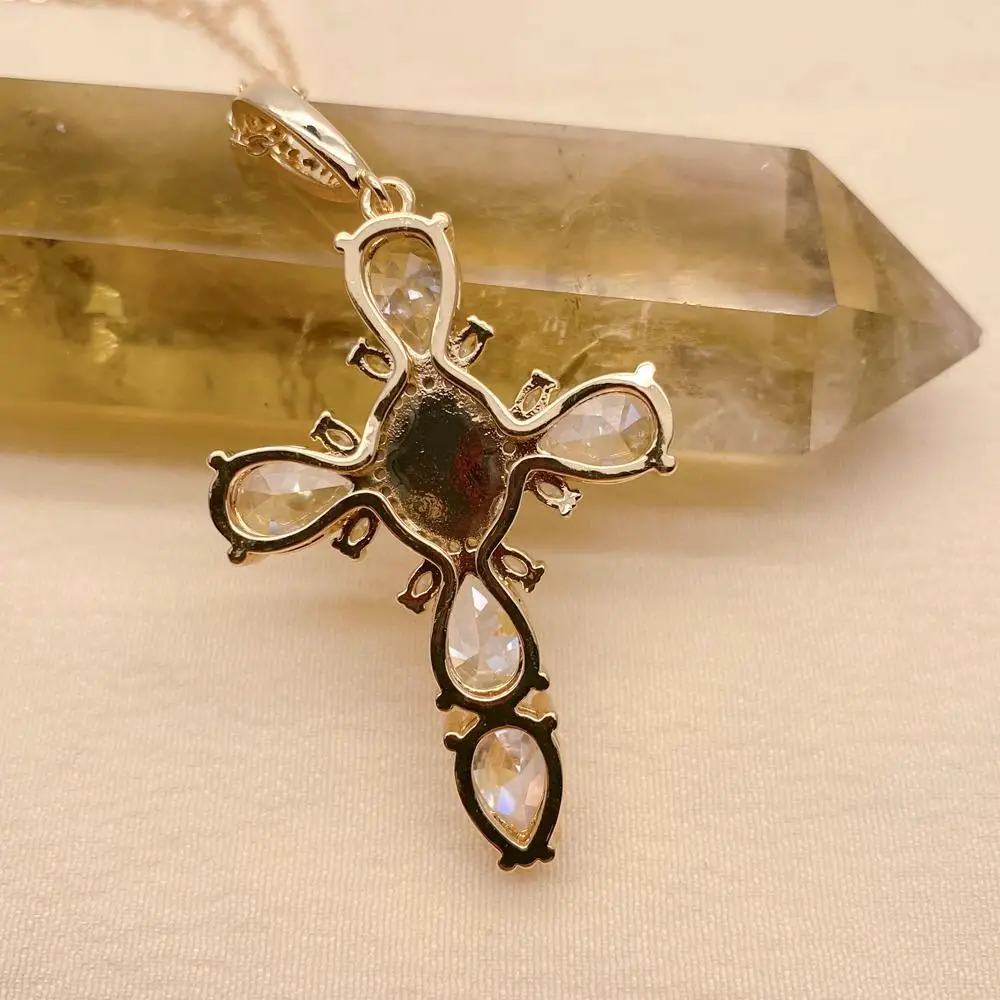 Y·YING Virgin Mary Cross Pendant Chain Necklace Mother Shell Pearl CZ
