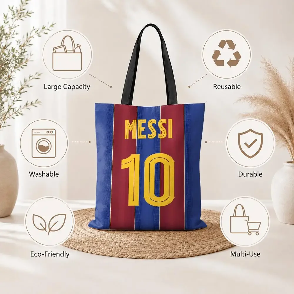 Legendary Classic Football M-Messi Storage Bags Durable Canvas Tote Bag - Large Capacity Double-Sided Printed Shoulder Handbag