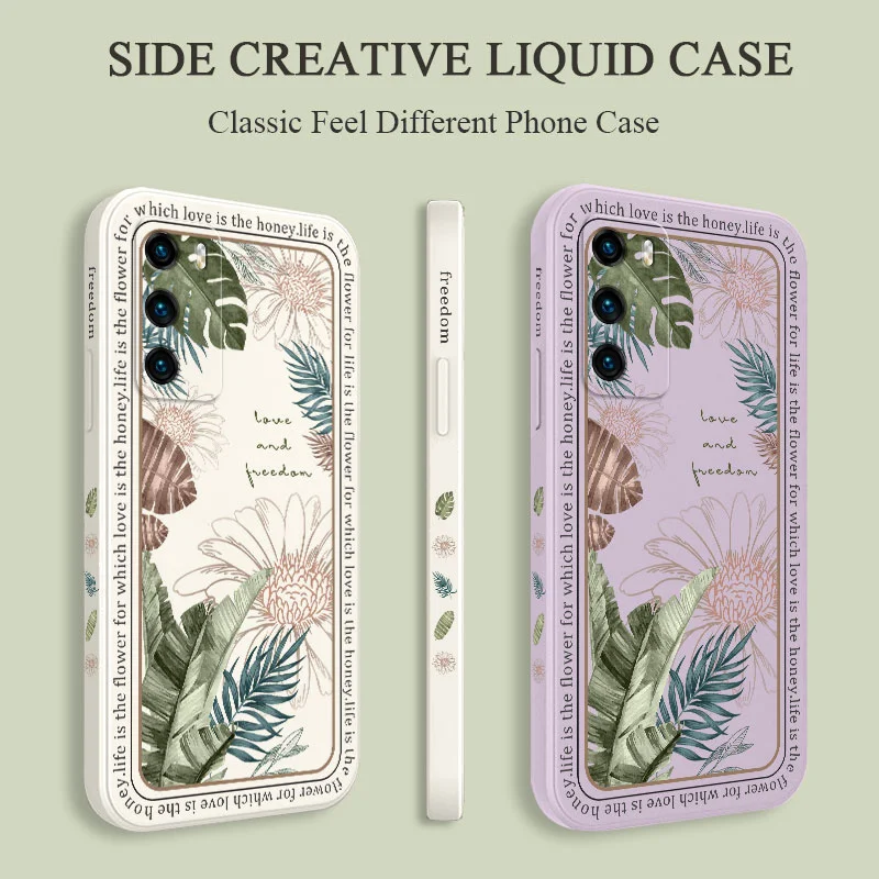 Ins Tropical Style Phone Case For Huawei P40 P50 P30 P20 Pro Lite Nova 5t Y7A Mate 20 Pro Lite Liquid Silicone Cover