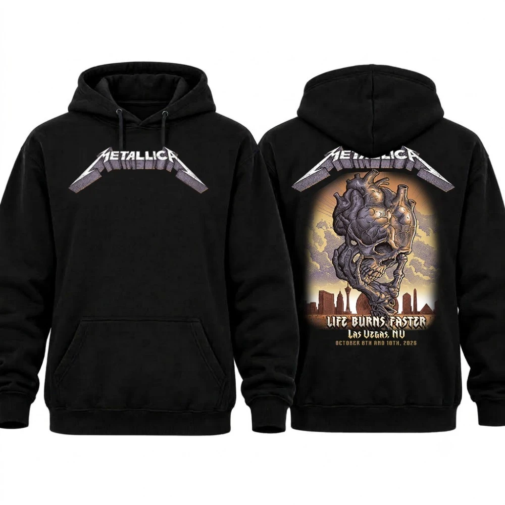 Metallica Las Vegas 2026 Hoodie Skull Heart Front Back Print Unisex Pullover Hooded Sweatshirt Rock Metal Band Streetwear