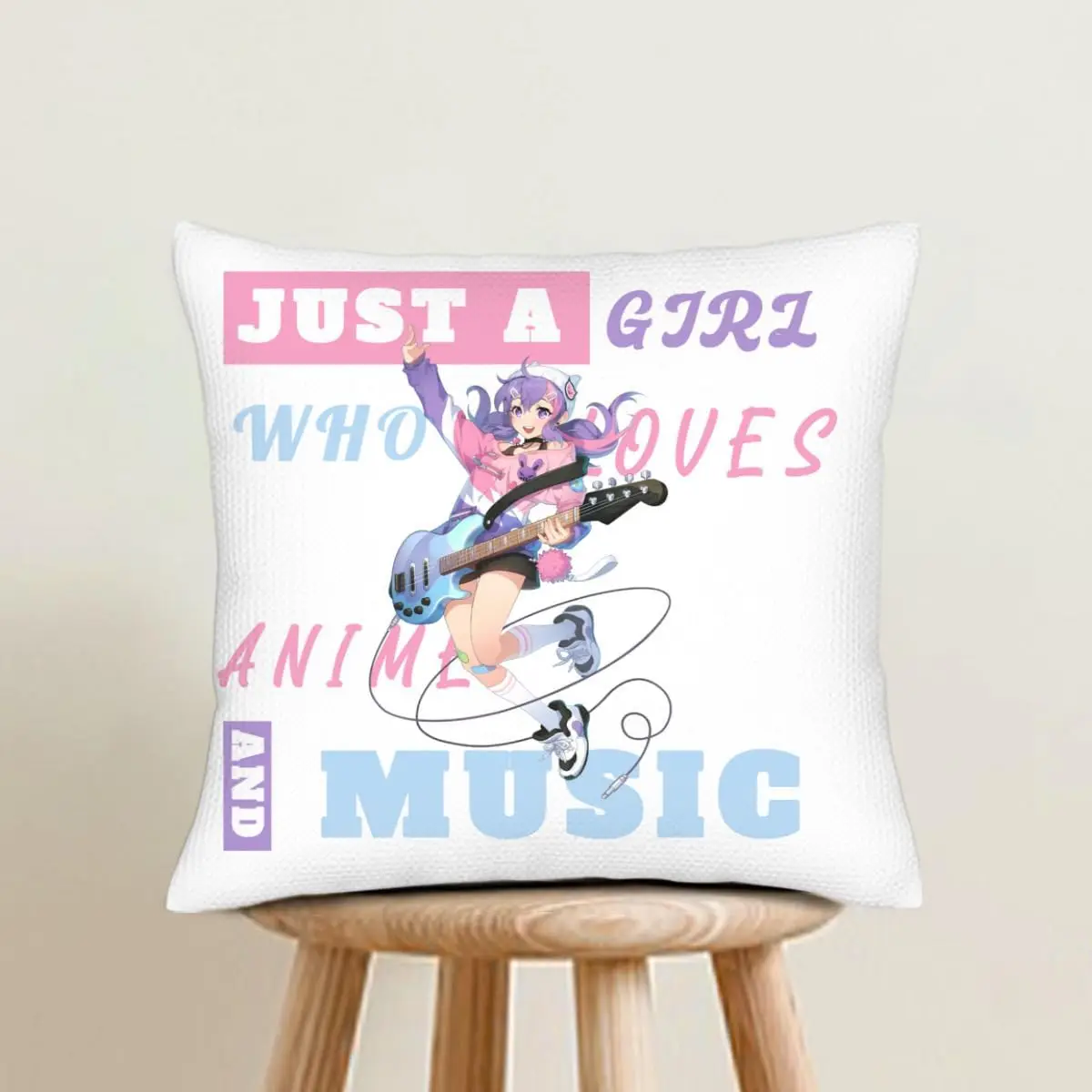 Anime Girl Who Loves Music Throw Pillow Cover Music Lover Cushion  Home Decoration Gifts for Music Lovers Women Teen