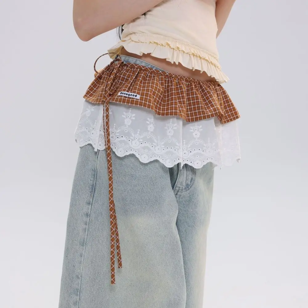 

Новая двухслойная юбка с кружевной отделкой в клетку в стиле JK, уличная одежда Y2K, юбка-обертка в стиле Харадзюку, кружевные мини-юбки, подарки