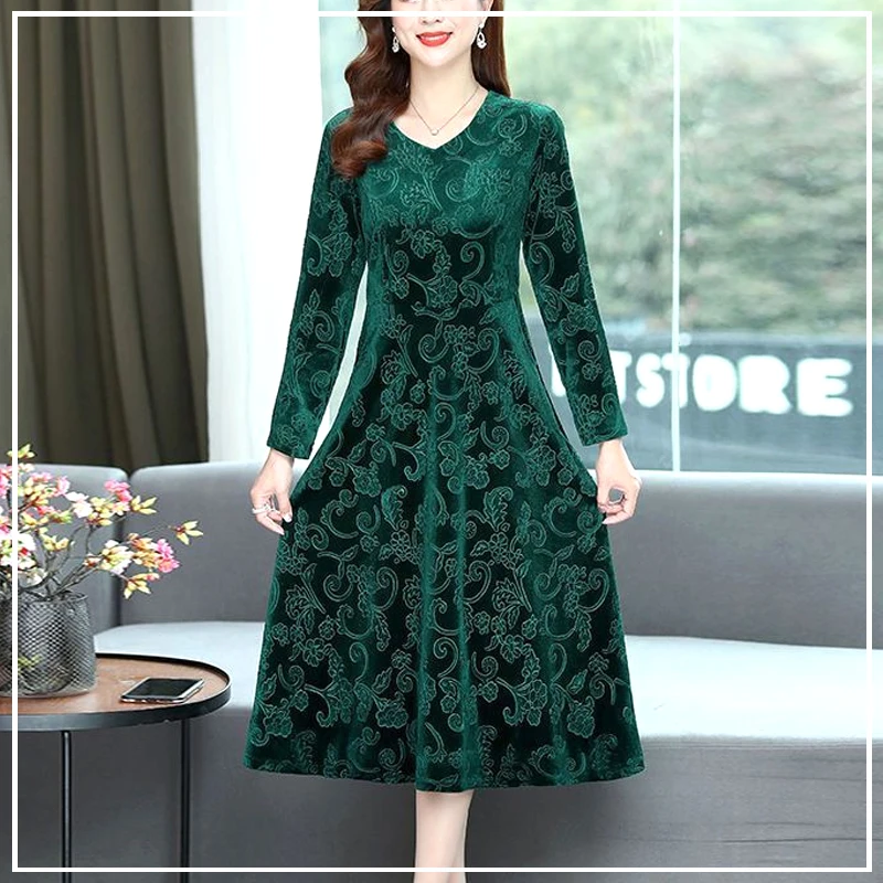 

Simplicity Temperament Commute Elegant Loose Large Size Pleuche Solid Color Women's Long Sleeved A-line Skirt Spring Autumn 2024