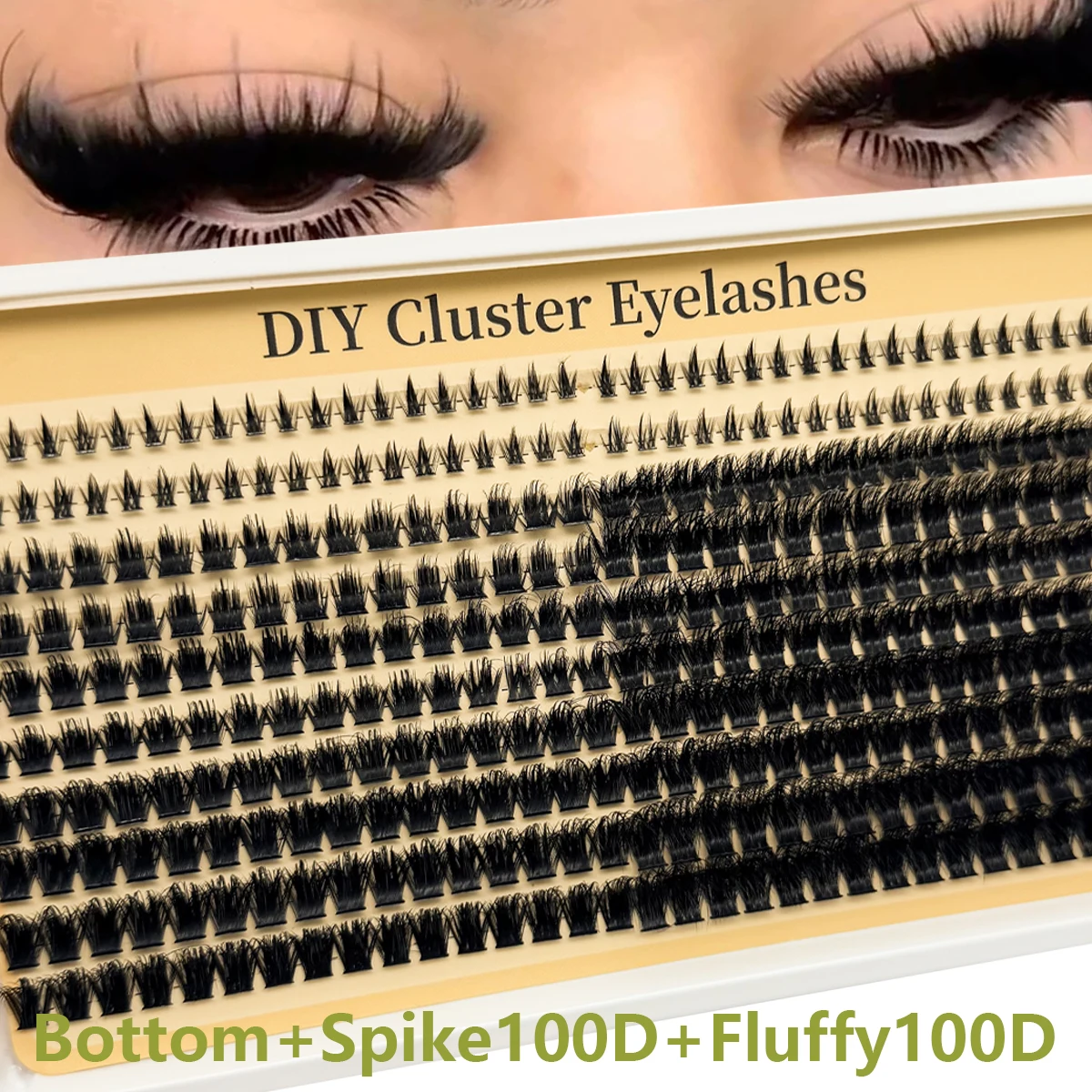 HBZGTLAD 10 Reihen natürlicher, lockiger, flauschiger Wimpern mit 100D-Basis aus künstlichem Nerz, flauschiges Wimpernbündel, 336 einzelne Wimpern
