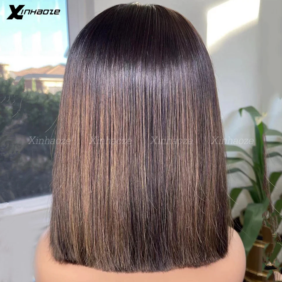 Resaltar pelucas de cabello humano Bob corto sin pegamento Balayage Balayaga 13x4 pelucas de encaje superior de seda nudos blanqueados 360/pelucas Bob de encaje completo