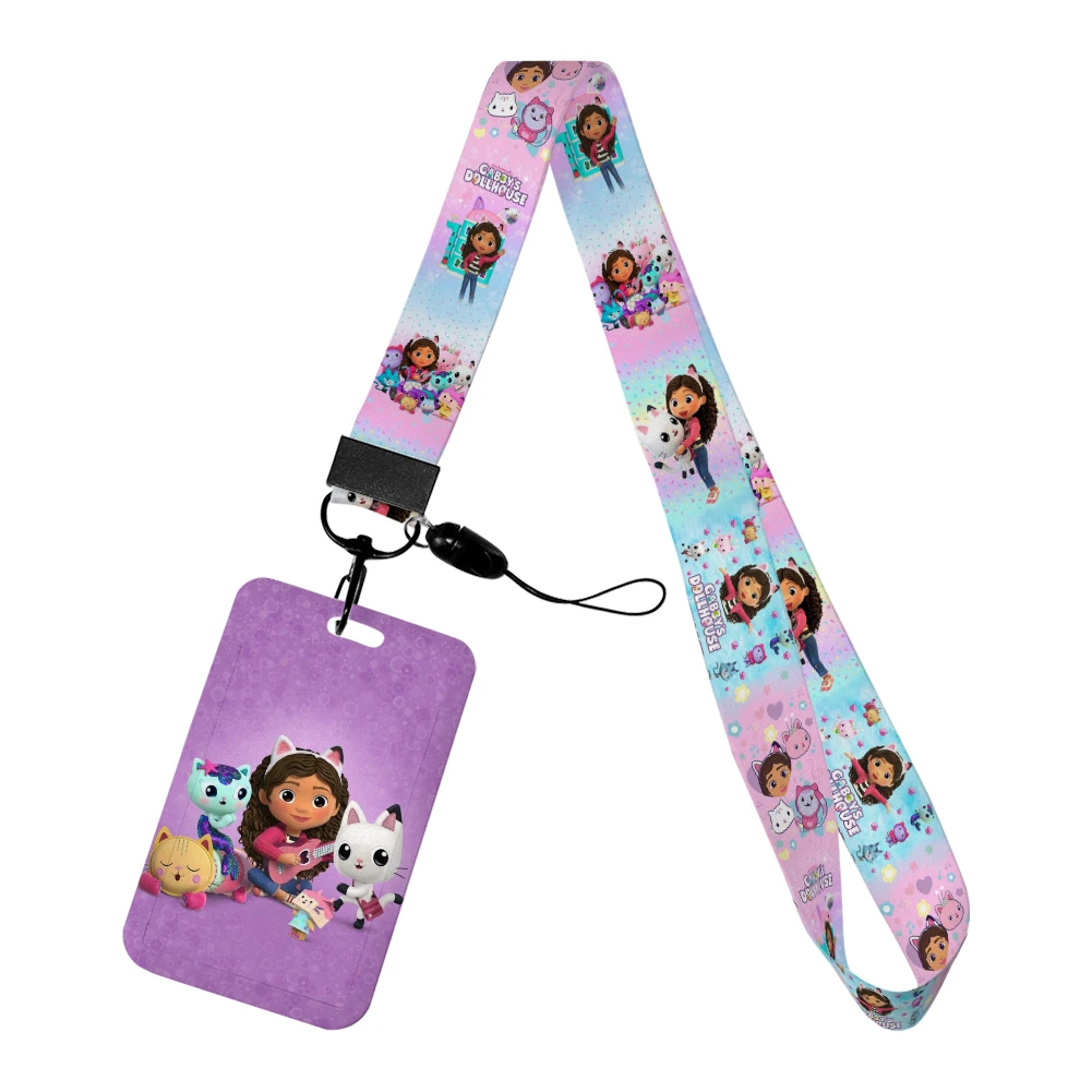 Cordón de dibujos animados de Casa Gabby para niñas, cadena para llaves, funda para tarjeta de identificación, tarjetero de autobús, soporte para insignia, regalos personalizados