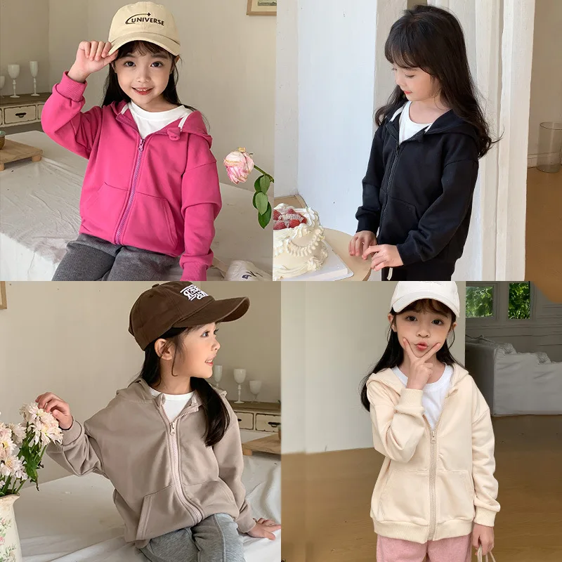 

Korean version of children's hooded hoodie 2024 spring children's zipper cotton cardigan men's and girls' casual coat top