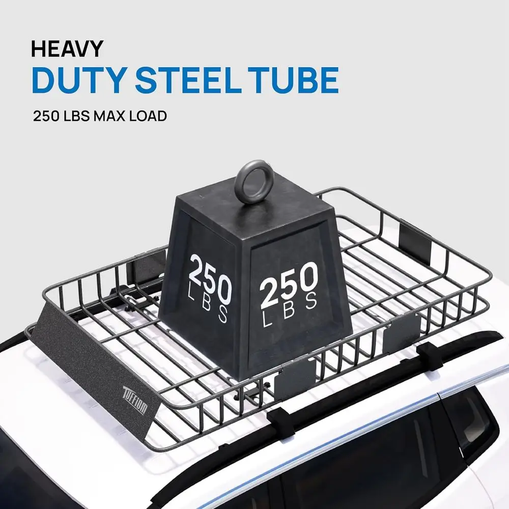 سلة حامل شحن على السطح قابلة للتمديد، سلة حامل سقف فولاذية عالمية مع شبكة + حقيبة تخزين + مسند للقدمين + أشرطة، شديدة التحمل