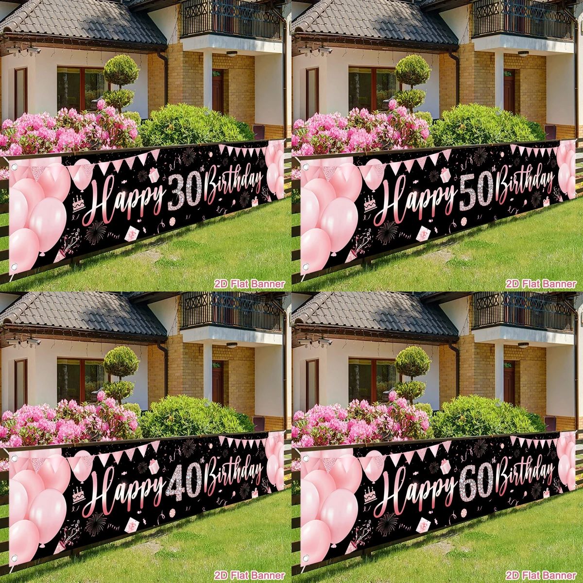 Rose Golden Happy Birthday Outdoor Banner 30 40 50 60 Birthday Banner Adult Women Pink Birthday Party Supplies Photo Props