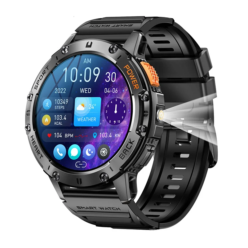 K65 Smart Watch Amoled Screen LED Flashlight Men Bluetooth Call Sports Fitness Tracker Health Monitor Smartwatch