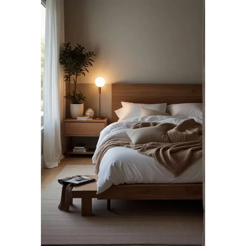 American Classic Custom Wood Bedroom Furniture Modern Design Queen Bed and Double Bedside Tables for Hotels and Clubs