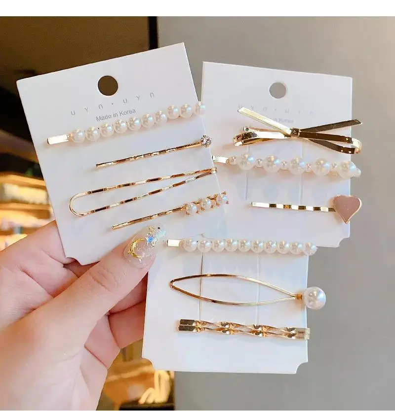 

3/4/5 Pcs/Set Fashion Pearl Hair Clips for Women Sweet Girl Simple Hairgrip Hairpins Alloy Handmade Barrettes Hair Accessories
