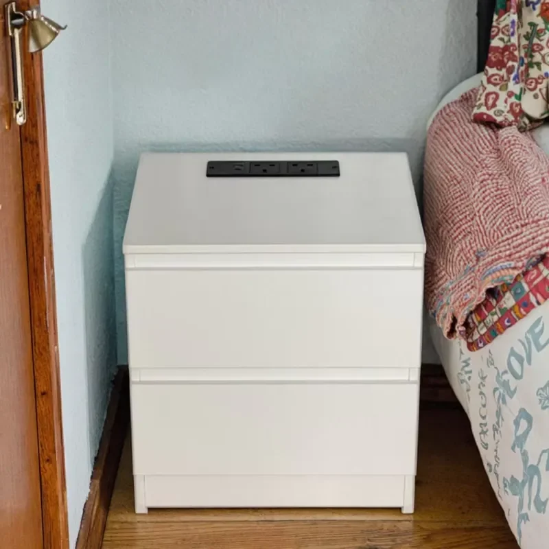 for Side table wooden with charging station 2 drawers bedside table with groove panel bedside bedroom bedside