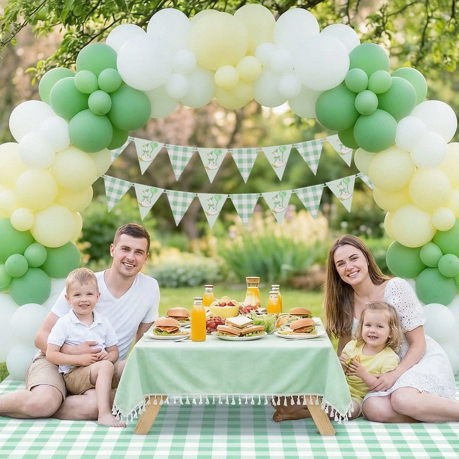 2Pcs Set Silly Goose Banner Garland Style Green Color Birthday Party Decorations Birthday Banner Theme Design