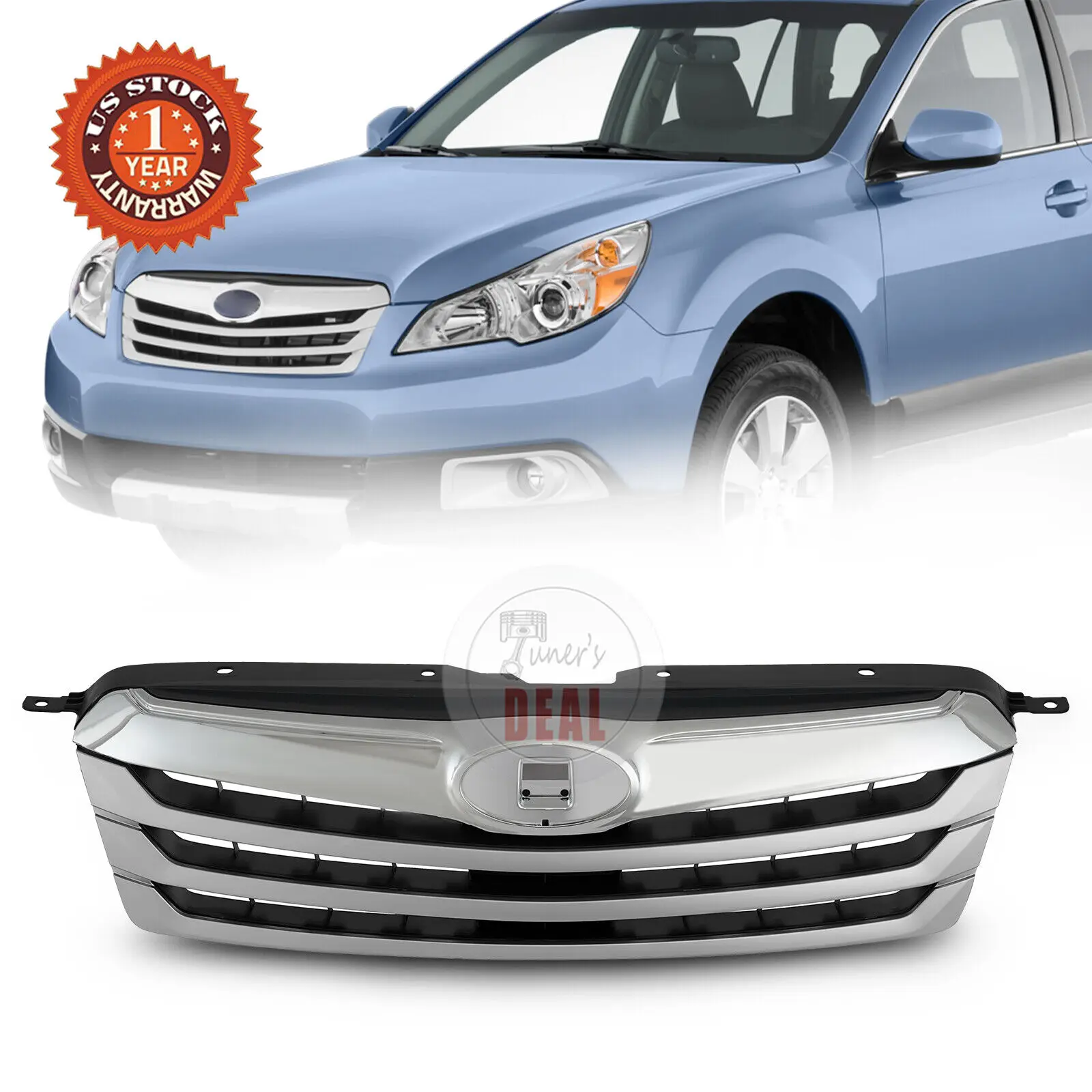 Front Bumper Grille Assembly For 2010 2011 2012 Subaru Outback Front Silver Grill with Chrome Trim 91121AJ04B