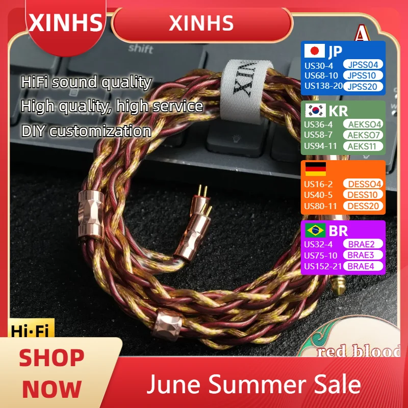

XINHS HA01 Red Blood HiFi наушники сбалансированный кабель для обновления для Tangzu PULA PA02 IEM DIY аудиокабель