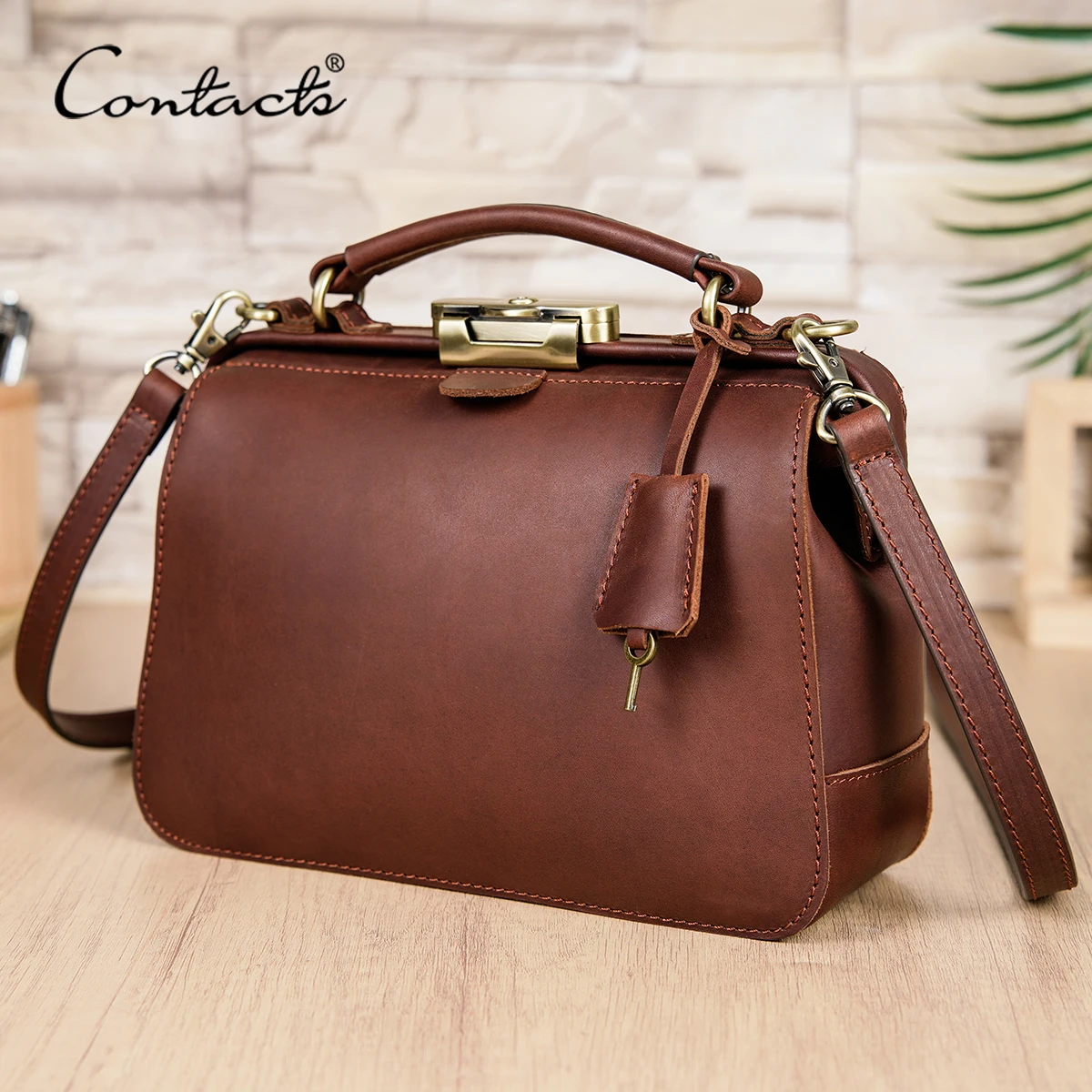 CONTACT'S Genuine Leather Sling Shoulder Bags for Women Luxury Designer Doctor Bags Crossbody Tote Handbags Key Lock Women's Bag