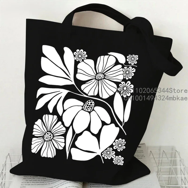 Bohemian Style Floral Tote Bag Vintage Plant Shopper Handbag Fashion Canvas for Women Girls Student Graphic Flower Shoulder Bag