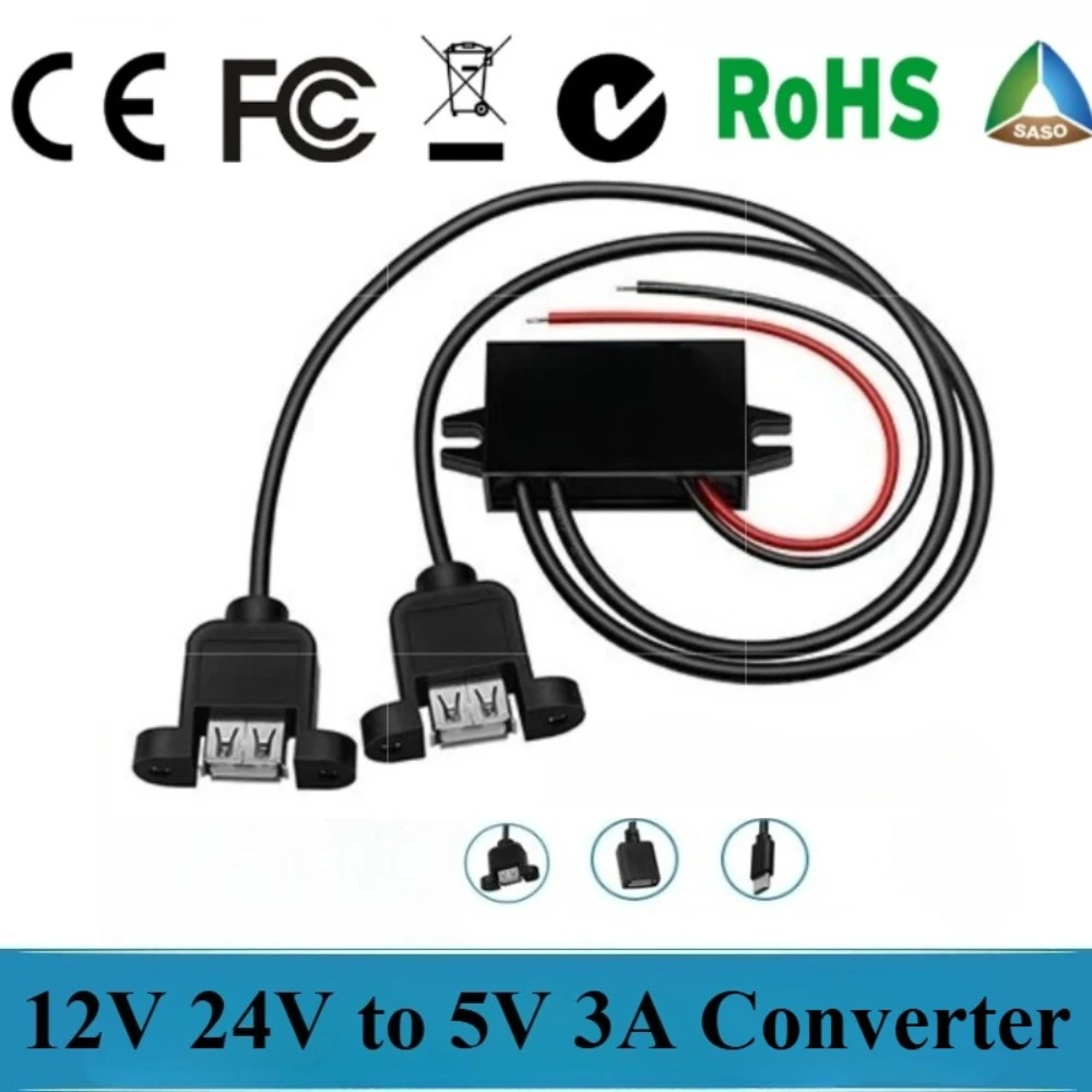 

12V 24V to 5V 3A 15W DC DC Buck Converter Stabilizer Car Power Supply Step Down Voltage Module Type-C Mini USB CE Certificated