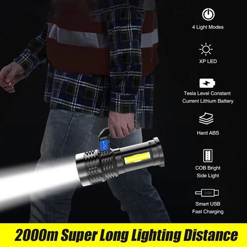 2km Long Distance Rechargeable Flashlight High Power Led Portable Lanterns Waterproof And Fall Proof Outdoor emergency Lighting