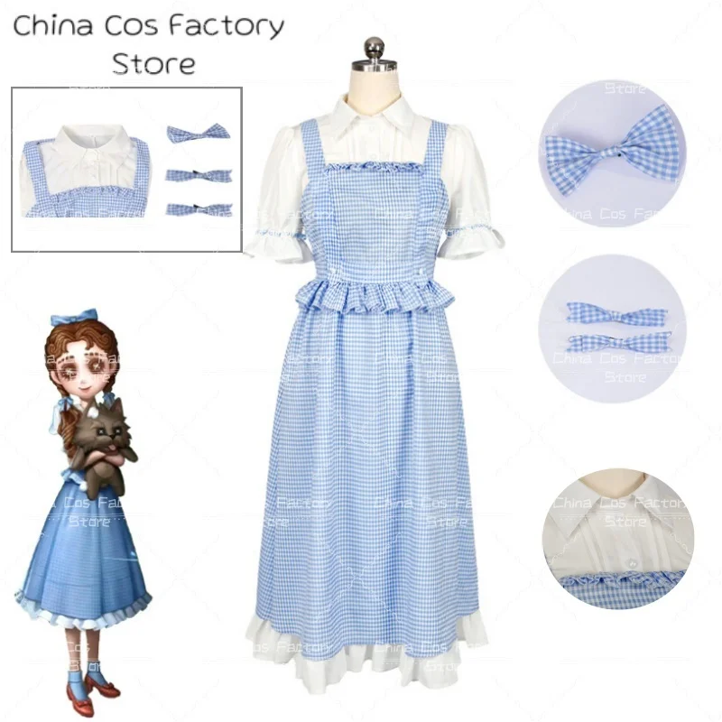 

Game Identity Ⅴ Cosplay Costume For Little Girl Blue Lattice Lolita Rustic Style Women Dress Dorothy Role-playing Suit Halloween