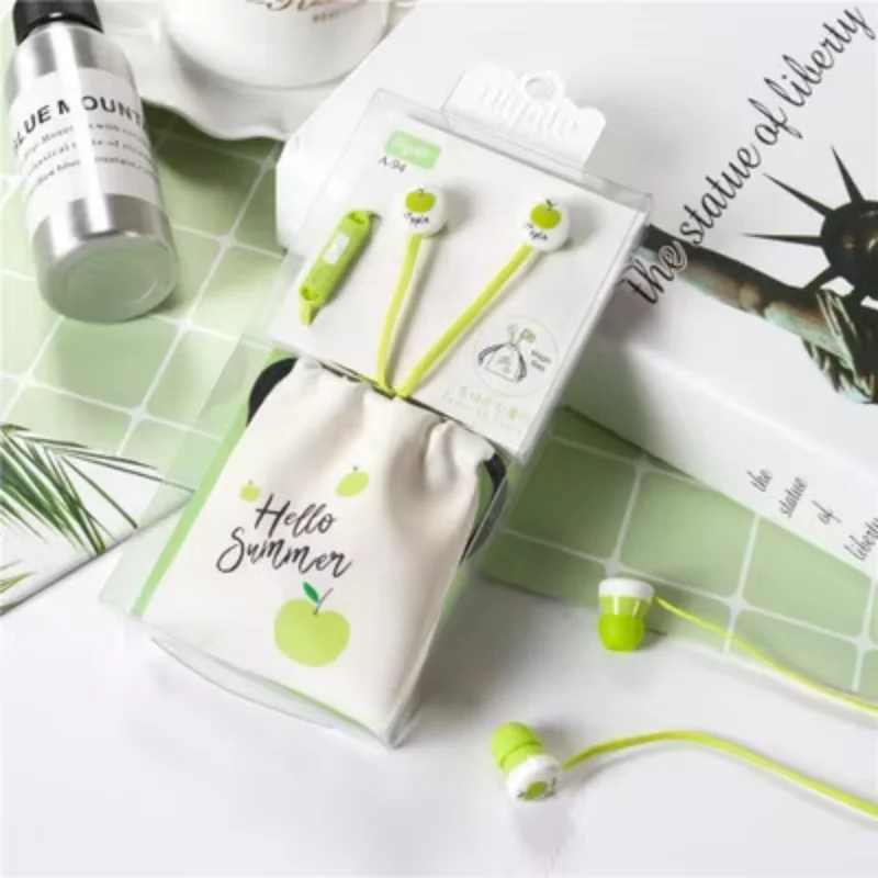Cartoon Fruit Headset 3.5mm In-Ear Cute Girl Earplugs With Storage Bag Children Gift Headset for Xiaomi Huawei Iphone Samsung