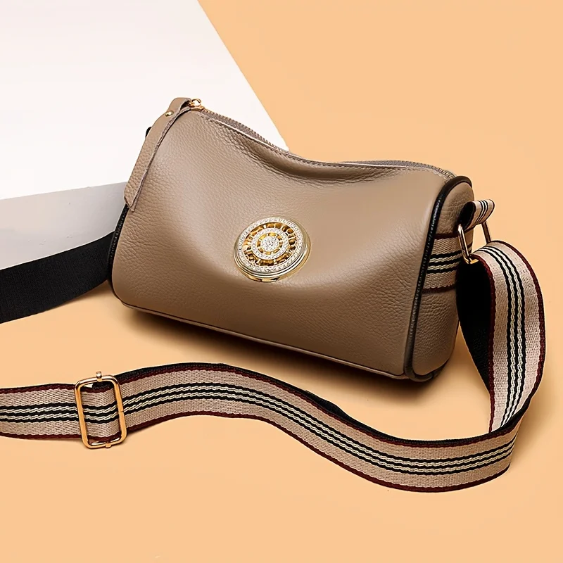 Genuine Leather Crossbody Bag, Stylish Black, Camel, Green Women\'s Trendy Handbag with Adjustable Strap, Waterproof