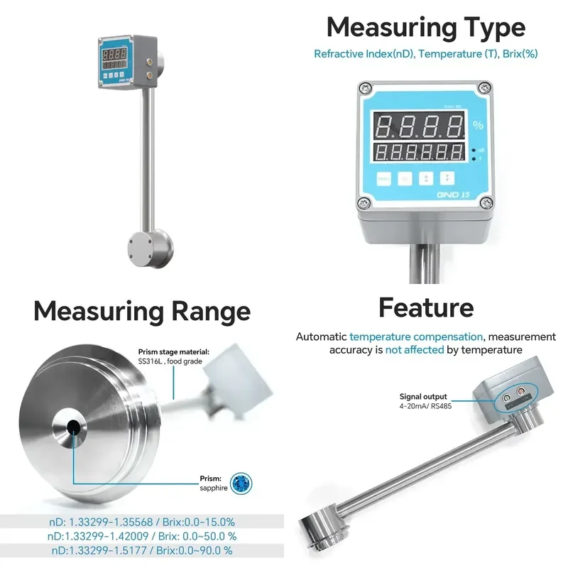 for Industrial Digital Brix Meter Refractometer Immersion Type Sugar Content Tester High Precision Index Measurement Tool for