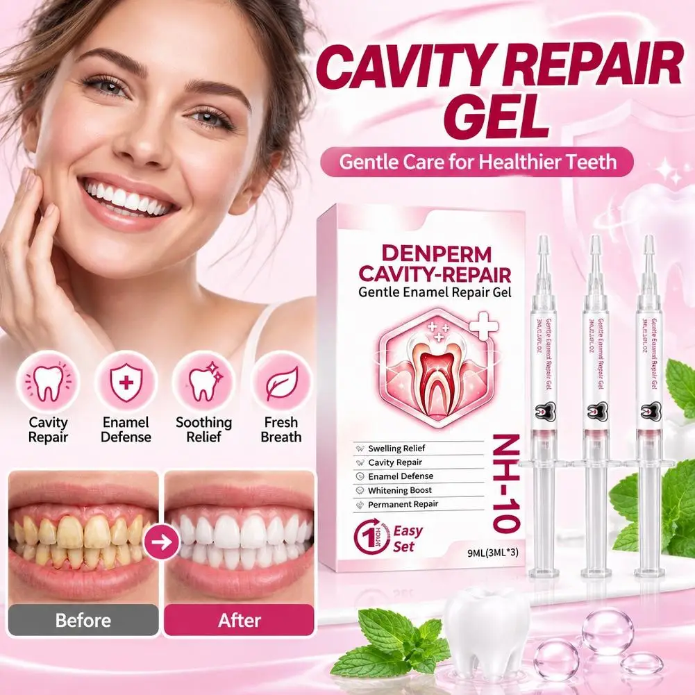 Denperm Cavity Repair Enamel Filling Gel 3ml x3 NH-10 Tooth Sensitivity Relief Oral Care Gel Syringe Kit Home Use for Adults