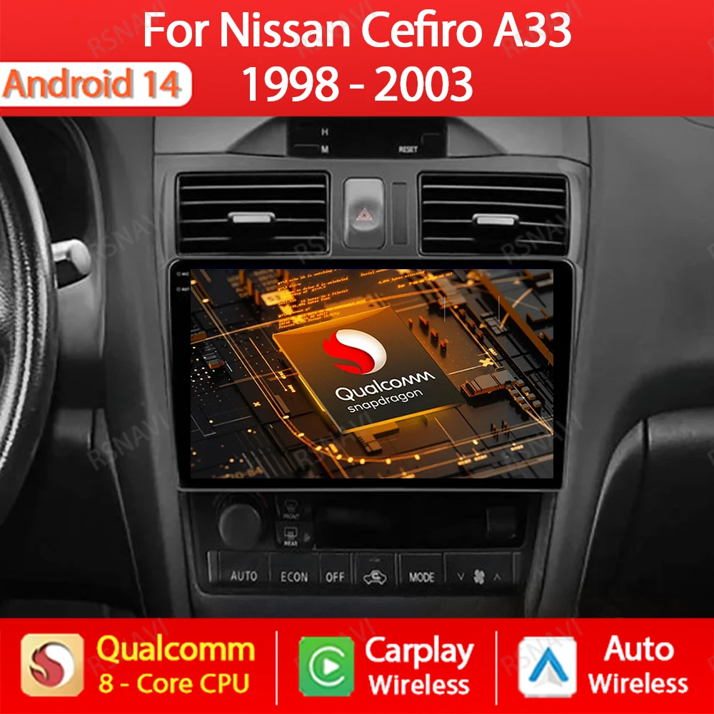 Android 14 Wireless Carplay Auto For Nissan Cefiro A33 2003 - 2012 Car Radio QLED 4G Multimedia Video Player DSP 2Din 360 Camera