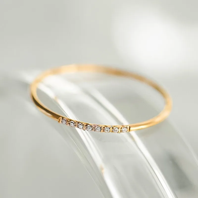 1mm Thin Stainless Steel CZ Inlay Stackable Ring Wedding Band for Women Girl Size 3-10